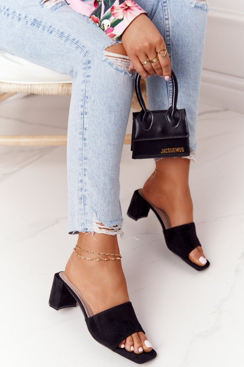 Semišové Nazouváky Na Podpatku S.Barski 238-S1 Černé