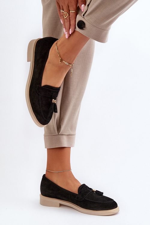 Čierne Dámske Semišové Mokasíny Na Plochej Päte Zazoo 3420