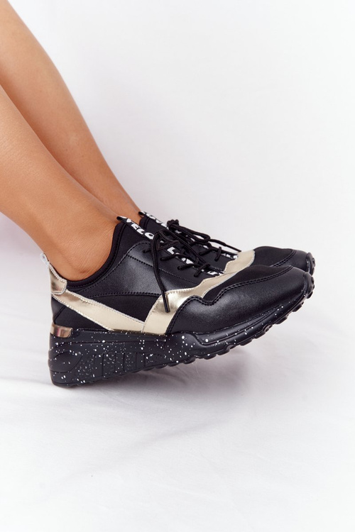 Kožené Klínové Boty Sneakersy S.Barski Černé-Zlaté