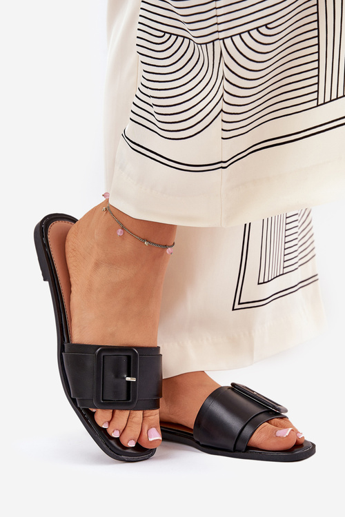 Ploché Dámské Sandály Eko Kožené S Přezkou Zlaté Bamma