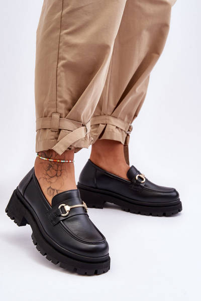 Dámske klasické mokasíny na čiernej zázrakovej platforme