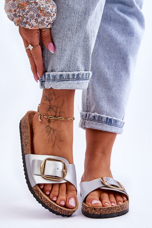 Dámské klasické pantofle na korkové podrážce stříbrné Noa