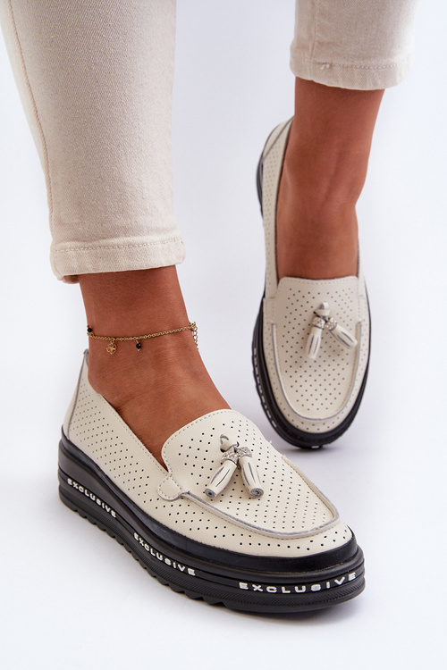 Dámské kožené mokasíny na platformě béžové Assetnima