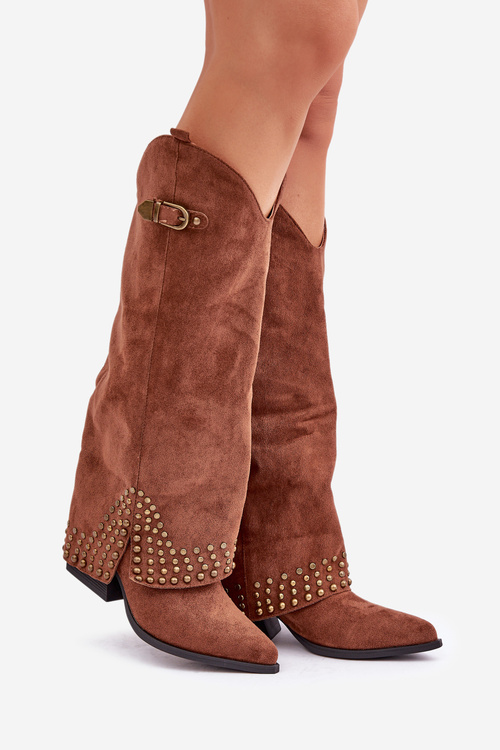 Kozačky S Ohnutým Holení Na Podpatku Hnědé Iveliri