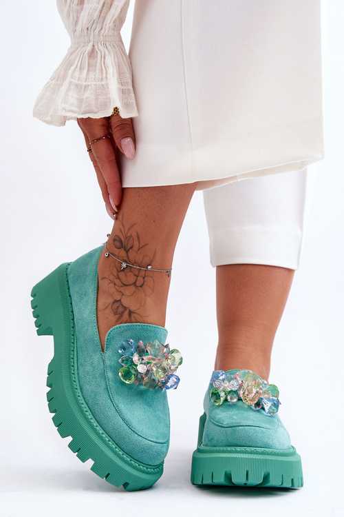 Dámské křišťálové mokasíny Zelená Avril