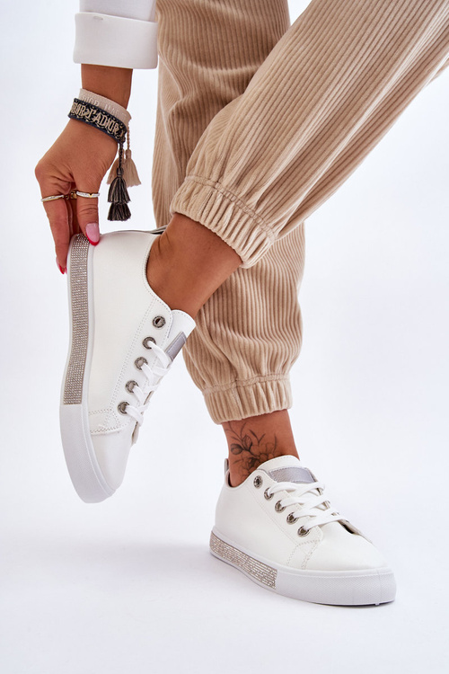 Nízke dámske tenisky s bielymi a striebornými kamienkami Demira