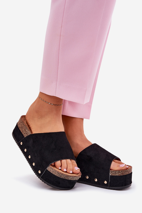 Dámské Pantofle Na Masivní Platformě Eko Velurové Černé Vinnibe