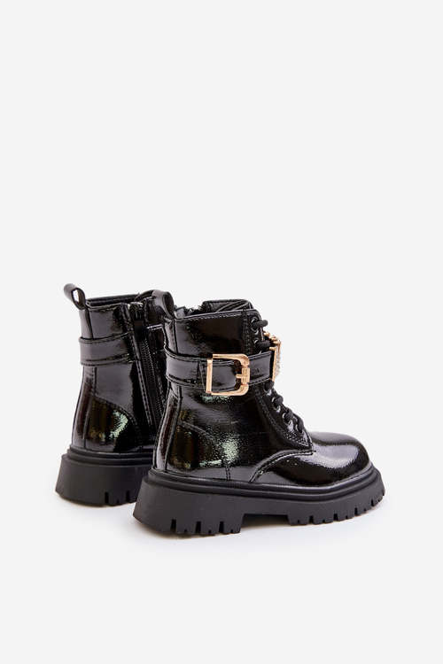 Lakované Dětské Boty S Podšívkou A Dekorativním Páskem Černé Gilian