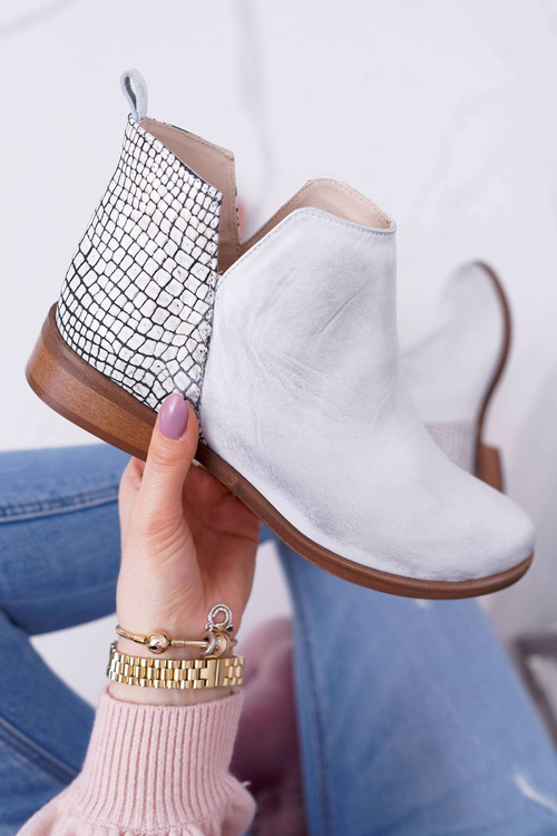 Dámské Kotníkové Ploché Boty Jarní Kožené Stříbrné Madness