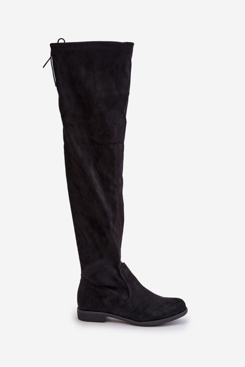 Čižmy Na Plochom Opätku Po Kolena Z Eko Semišom Čierne Linnithia