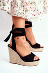 Dámske sandále na klinách zviazané čierne Belleza