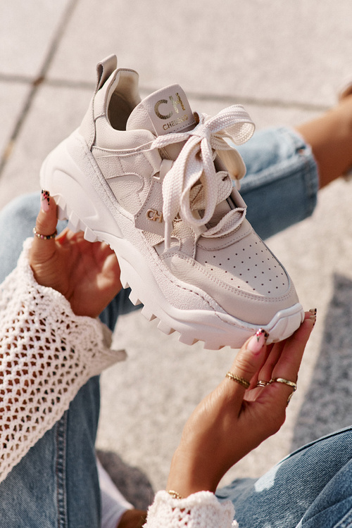 Dámské Kožené Tenisky Béžové CheBello 4583