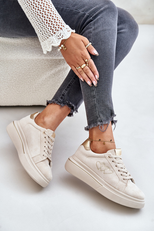 Dámské sneakers na platformě se srdíčky béžové Avirorae
