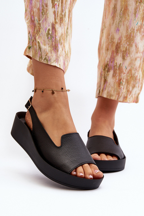 Dámské kožené sandály na tlusté podešvi černé Zazoo 2893