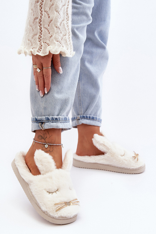 Dámske papuče s kožušinami s zajačikom biele Dolcevia