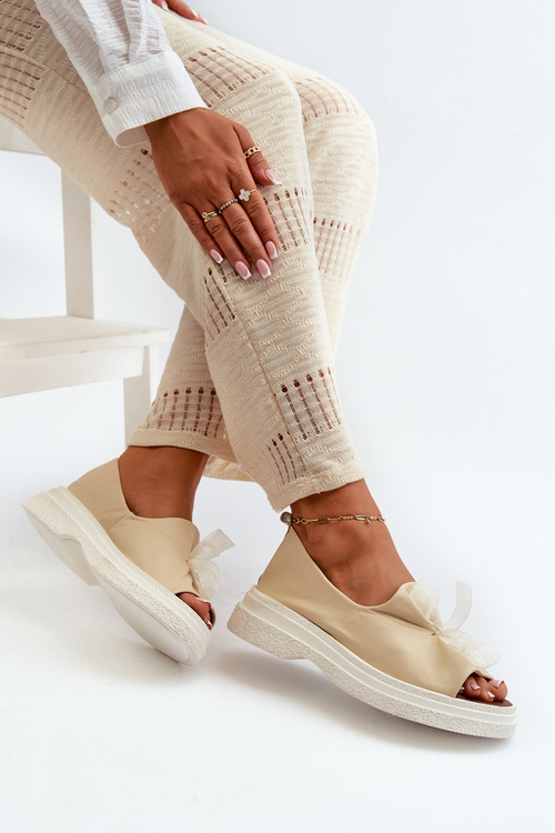 Zazoo 2939 Kožené Dámské Sandály S Mašlí Světle Béžové