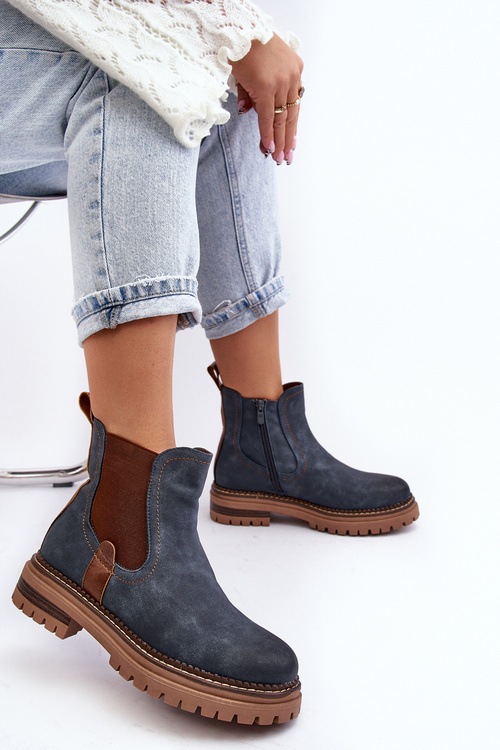 Myší Nízké Podpatky Ocieplené Dámské Botky S Plochou Podrážkou Modré Myrine