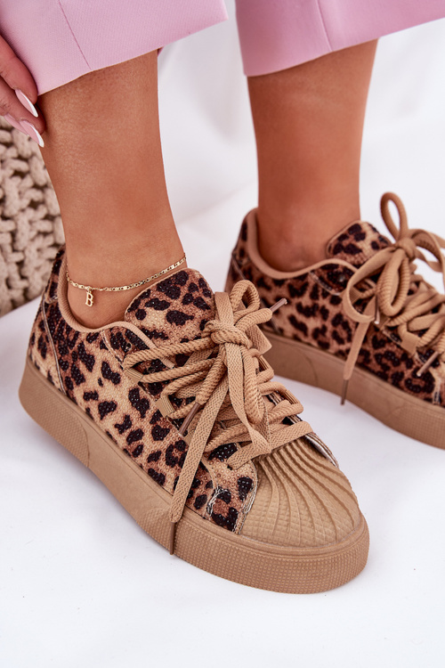 Dámské Tenisky Se Zdobením Na Platformě Leopardí Hnědé Eanneth
