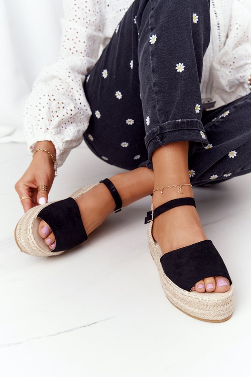 Sandály Na Platformě S Copánky Černé Megara