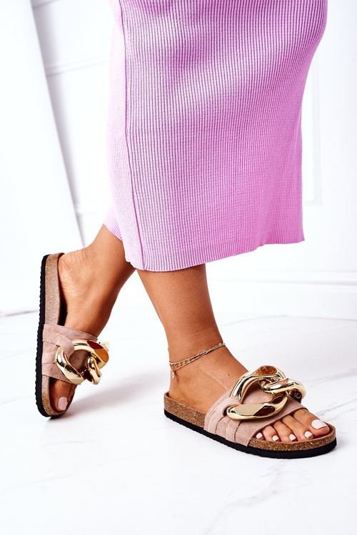 Nazouváky Na Korkové Podrážce S řetízkem S.Barski SB001 Béžové