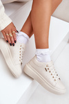 Dámské Sneakersy Na Platformě Eko Kůže Světle Béžové Lelandine