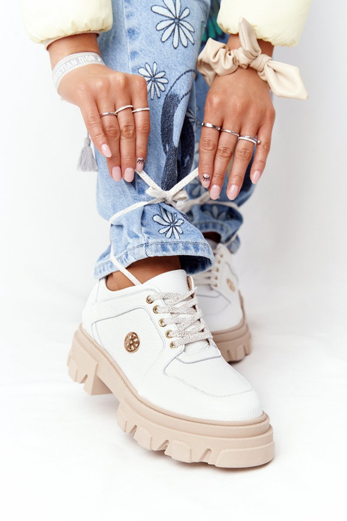 Dámské Kožené Polobotky Lewski Shoes 3011-00 Bílé