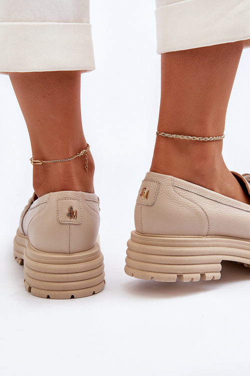 Dámské kožené mokasíny s ozdobou Laura Messi 2780 béžové