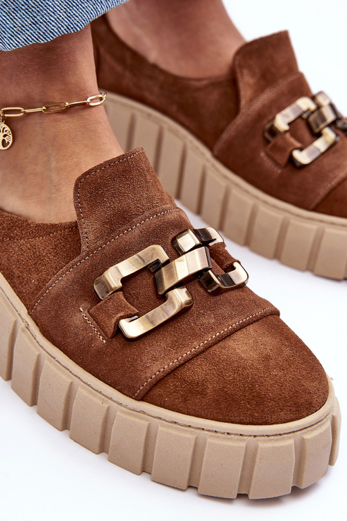 Dámské Kožené Polobotky Na Platformě S Ozdobou Hnědé Lewski 3398