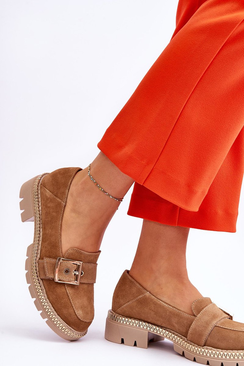 Módne semišové mokasíny tmavé -BEIGE ELOISA