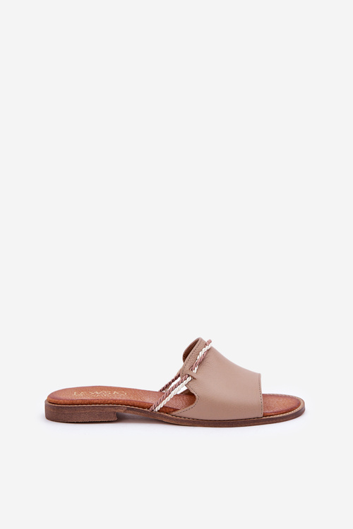 Kožené Šľapky Tmavo Béžové Lewski Shoes 3047