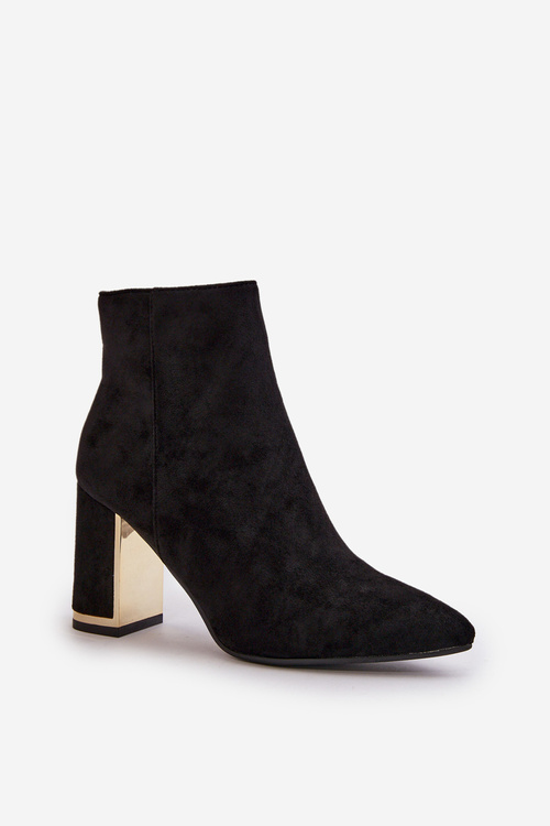 Dámske členkové topánky na opätku s zipsom, zateplené eko semišom, čierne Mevair