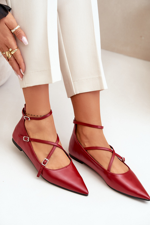 Dámské baleríny se špičatými prsty a křížovými pásky bordové Violra