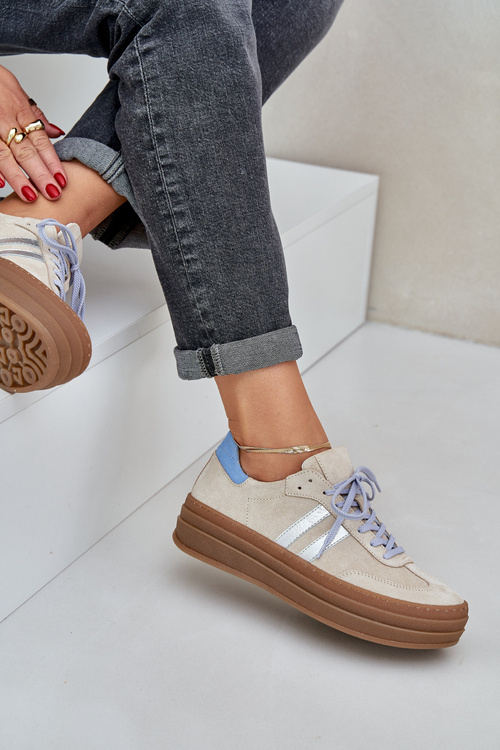 Zazoo N1068S4 Dámské semišové sneakersy na platformě béžové