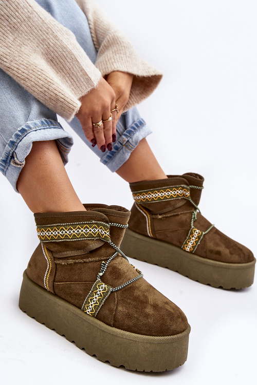 Dámske snehové topánky na hustej podrážke so zelenou viazaním Milson