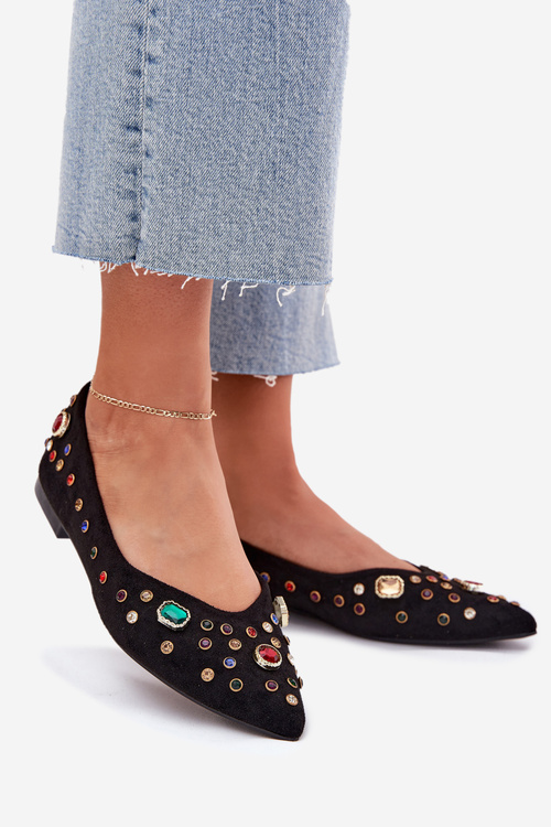 Dámske Baleríny Zdobené Kryštálmi Čierne Valena