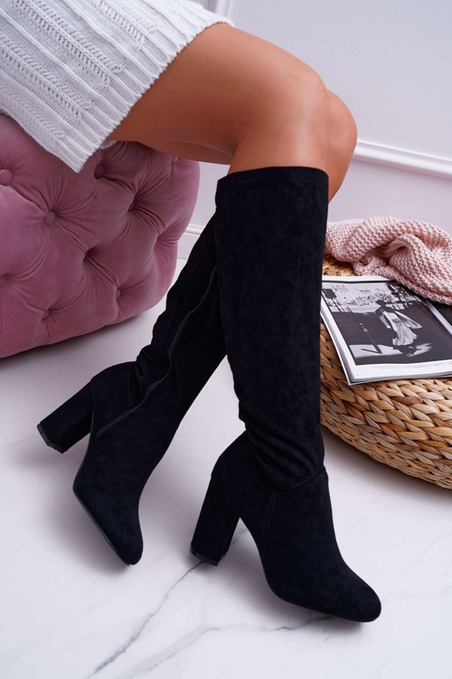 Dámské kozačky Na Vysokém Podpatku Semišové Černé Mercury