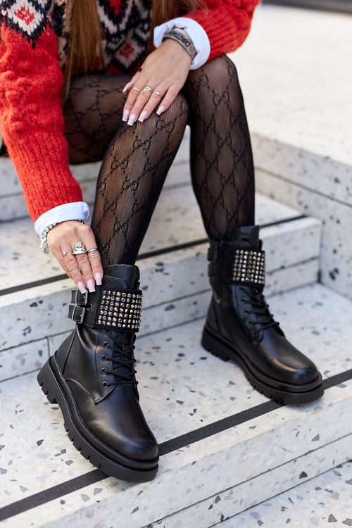 Dámské Workery Boty S Cvočky Cerne Eveis