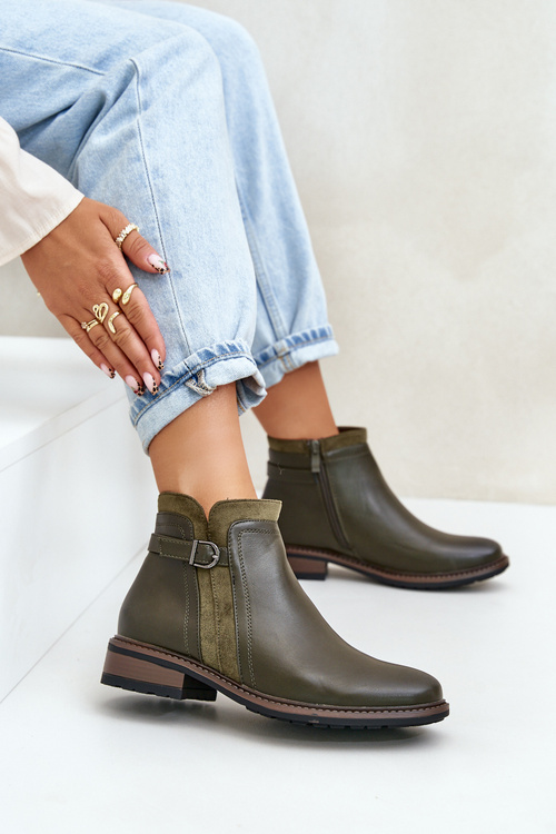 Zateplené dámské botky s nízkým svrškem na zip ekologická kůže tmavozelené Taitha