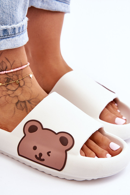 Dámské lehké pěnové pantofle Bear Motiv Bíle Parisso