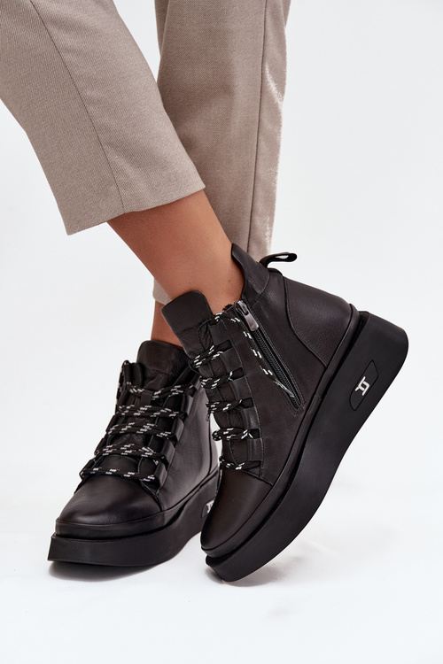 Kožené dámské kotníčkové boty na platformě s vyhříváním Artiker 55C0809 Černé