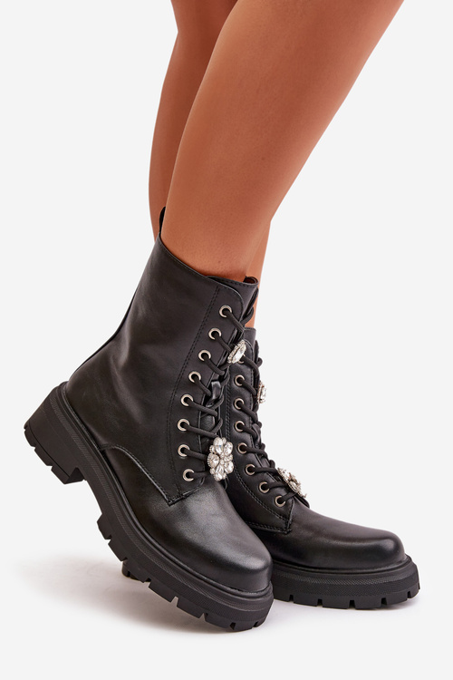 Dámske Eko Kožené Pracovné Topánky S Pripínáčkami Čierne Kristines