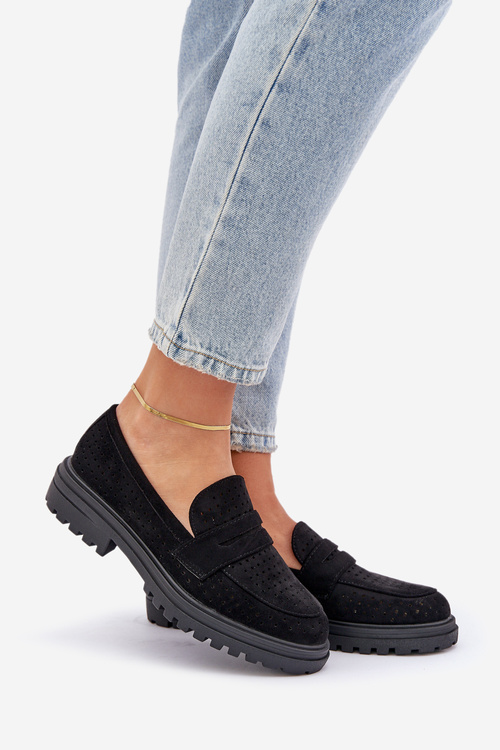 Dierkované mokasíny na plochom podpätku čierne Inestelle