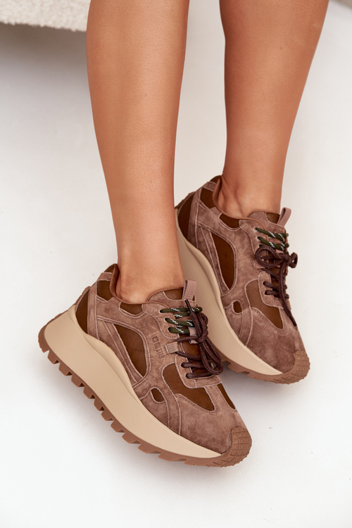 Kožené sneakersy na platformě dámské Big Star SS274626 HI-POLY SYSTEM Camel