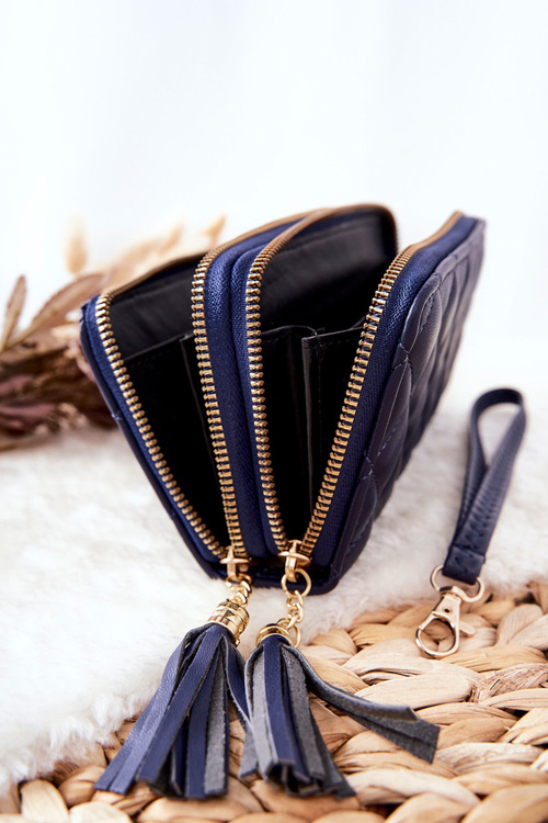 Velká Prošívaná Peněženka Se Zipy Námořnicky modrá