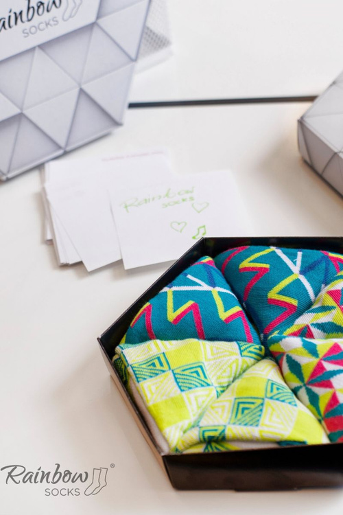 Duhové Rainbow Socks Ponožky V Geometrických Vzorech 3 Párů