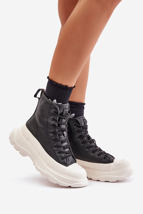 Kožené Zateplené Tenisky Na Masívnej Platforme Big Star OO274A599 Čierne