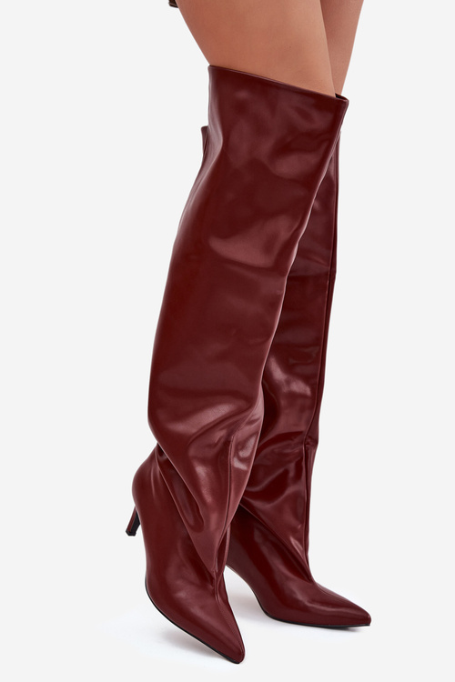 Dámské kozačky na jehlovém podpatku bez zapínání bordó Mavilla