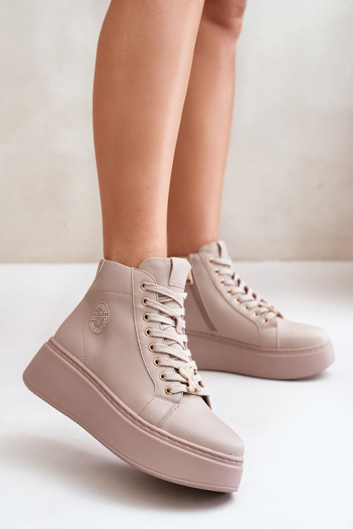 Vysoké Dámské Kožené Tenisky Na Platformě Vinceza 66707 Béžové