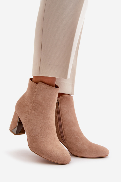 Zateplené boty na podpatku s zrcadlovým prvkem béžové Silvare