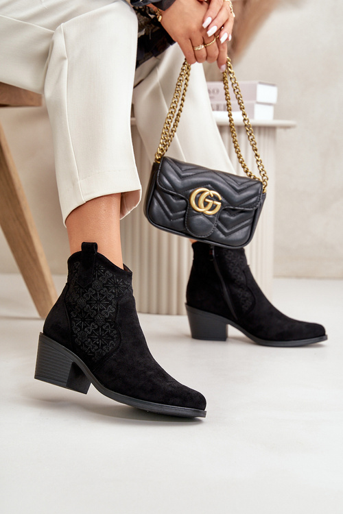 Dierované Kovbojské Čižmy Na Zips Eko Semišové Čierne S.Barski HY42-944